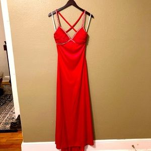 Morgan & Co Red Bedazzled Backless Prom Dress